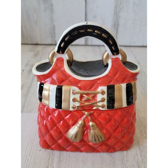 David's cookies red quilted purse ceramic cookie jar decor home - Picture 1 of 12